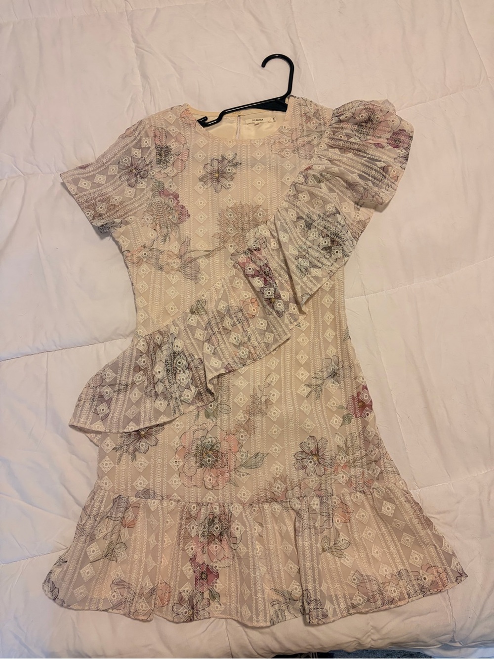 Tularosa Pale Blush Floral Ruffle Mini Dress